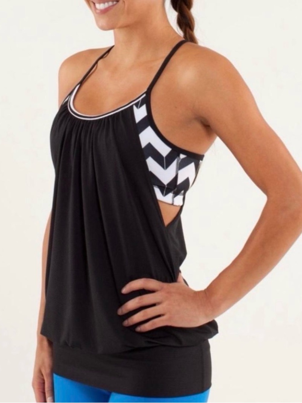 Lululemon No Limits Black/White Chevron Racerback Double-Layer Tank Top